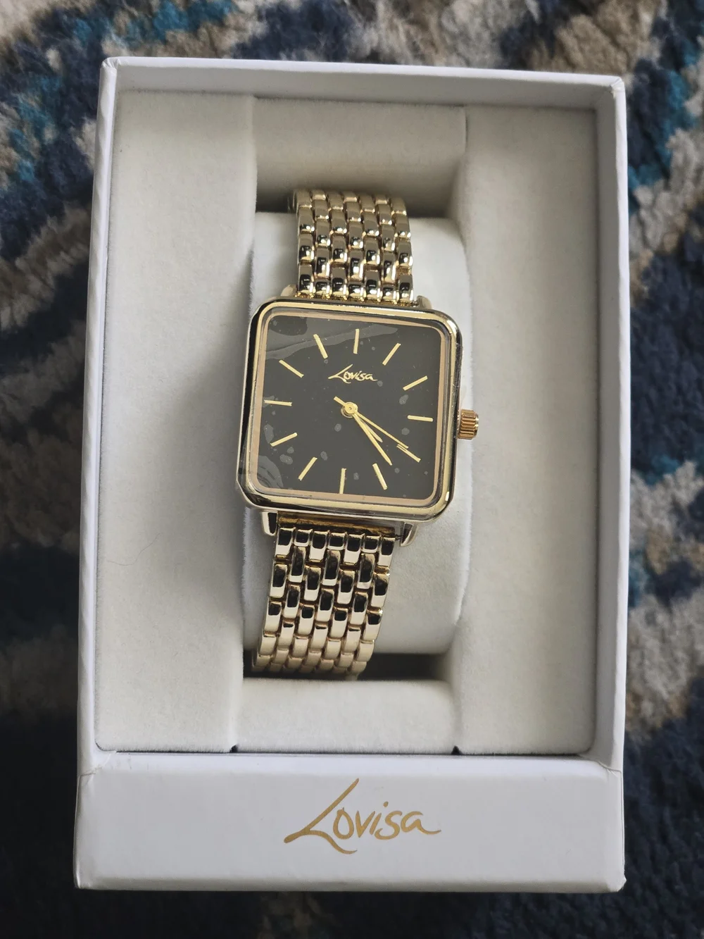 Lovisa Gold-Tone Square Face Bracelet Watch with Black Dial